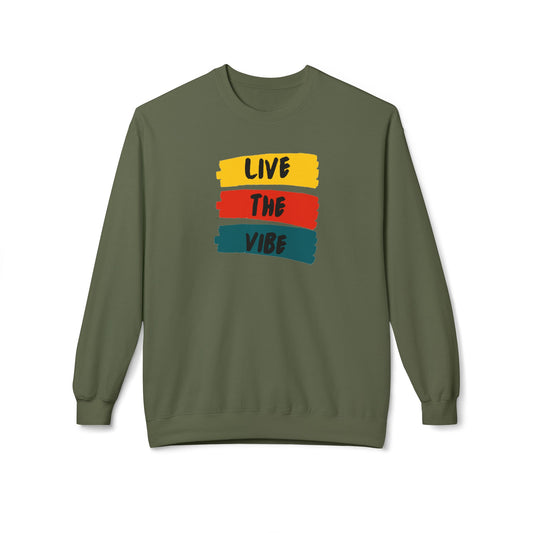 Begetter's Unisex Midweight Softstyle Fleece Crewneck Sweatshirt - Live The Vibe Sweatshirt