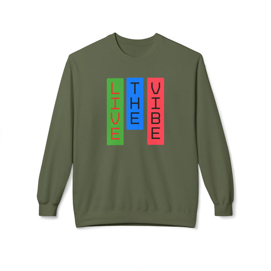 Begetter's Unisex Midweight Softstyle Fleece Crewneck Sweatshirt - Live The Vibe Sweatshirt