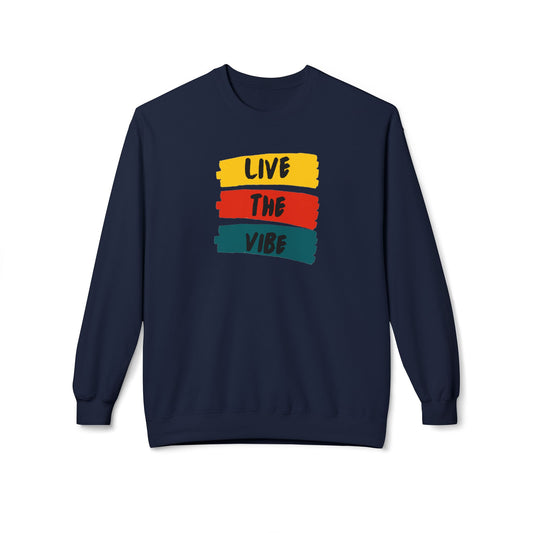 Begetter's Unisex Midweight Softstyle Fleece Crewneck Sweatshirt - Live The Vibe Sweatshirt