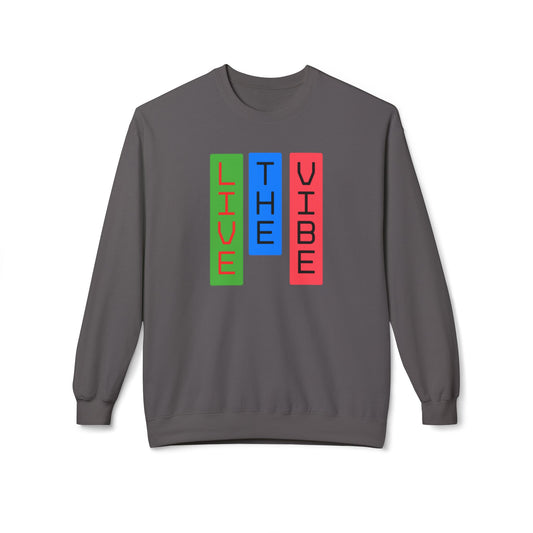 Begetter's Unisex Midweight Softstyle Fleece Crewneck Sweatshirt - Live The Vibe Sweatshirt